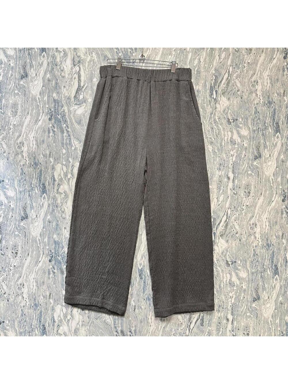 Minimalist boho lagenlook textured grey wide leg comfy lounge pants (XL)